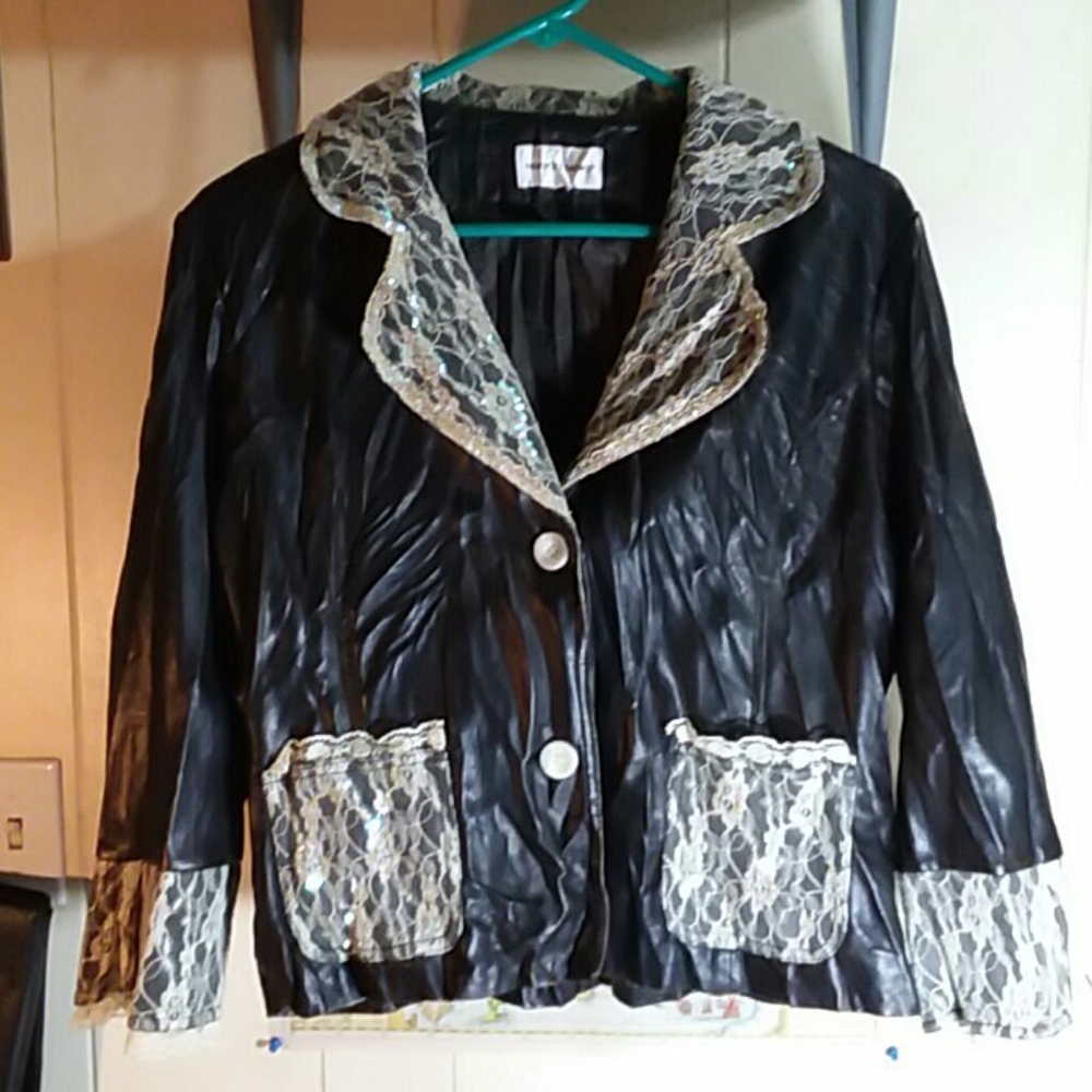 NEWPORT NEWS Leather & Lace Jacket with Sequins